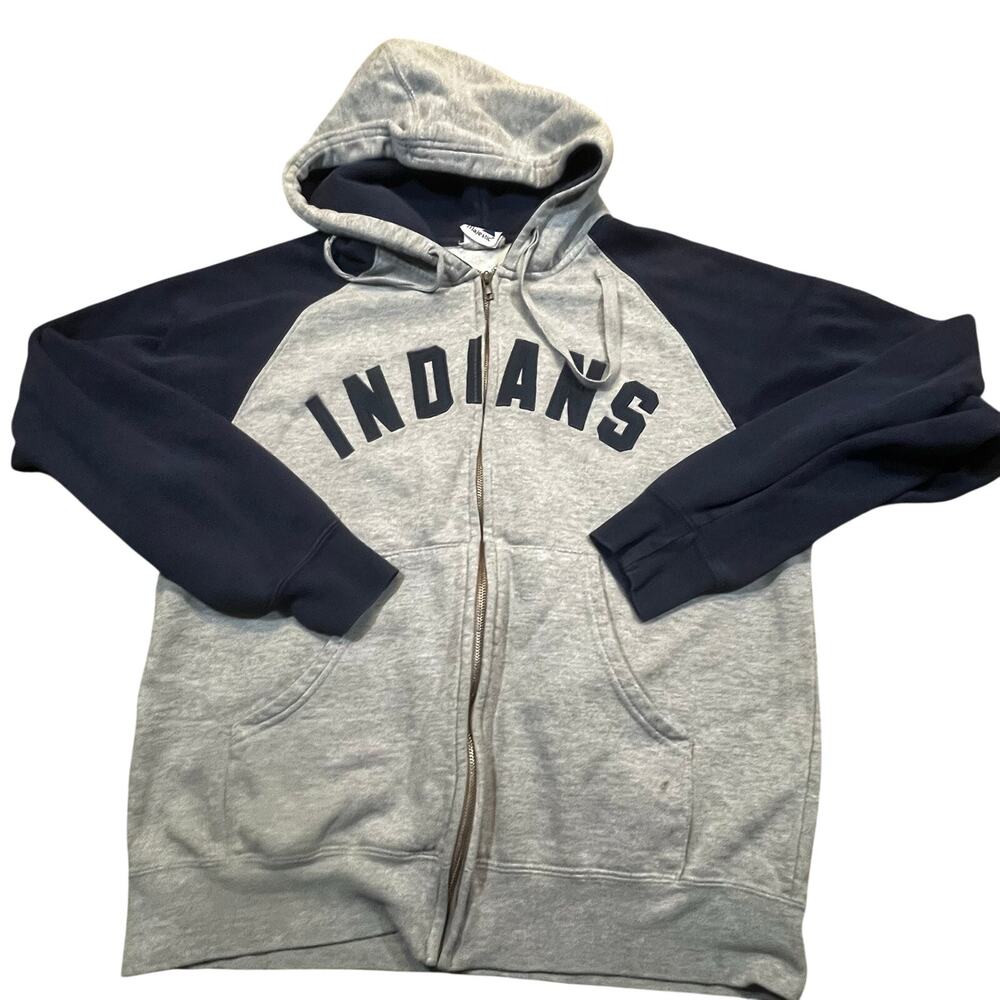 Majestic Cleveland Indians Hoodie‎ Zip Up Gray Navy Men Medium MLB Fan Gear